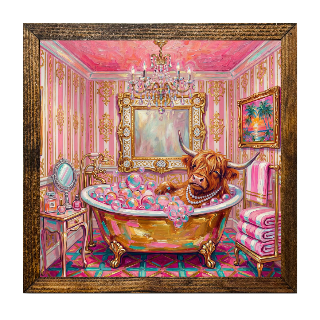 TIMBERLAND FRAME PREPPY PINK HIGHLAND COW BATH TIME FUN