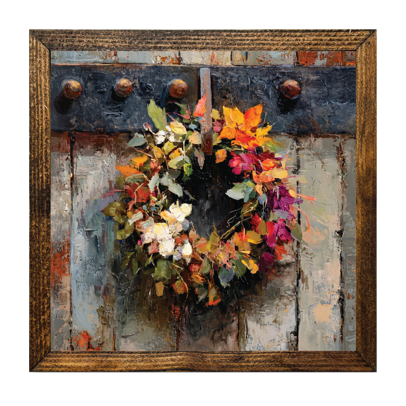 TIMBERLAND FRAME OLD DOOR RUSTIC FLORAL WREATH
