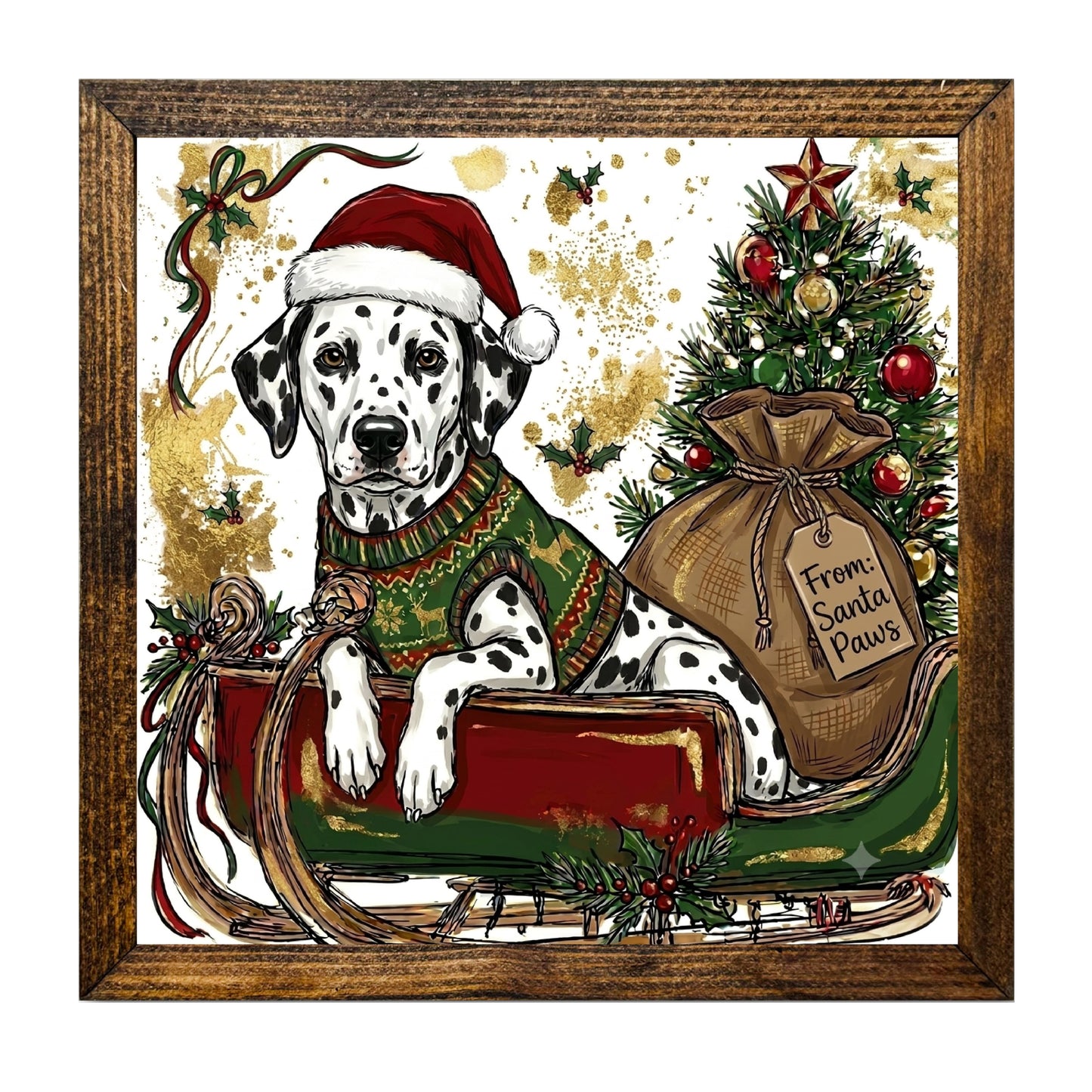 Dalmatian Santa Christmas Sleigh Wall Art