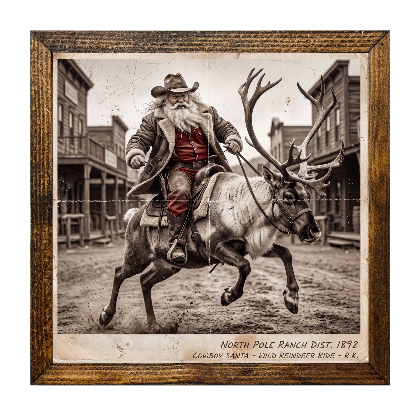 Vintage Cowboy Santa Christmas Wall Art