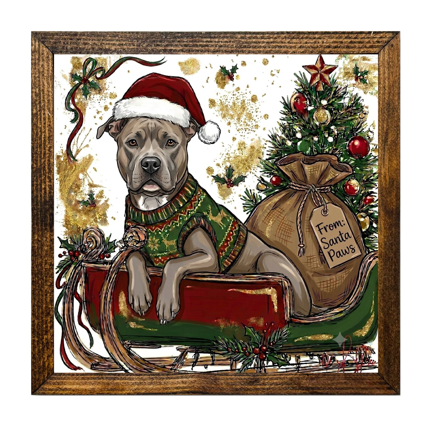 Festive Pit Bull Christmas Wall Art