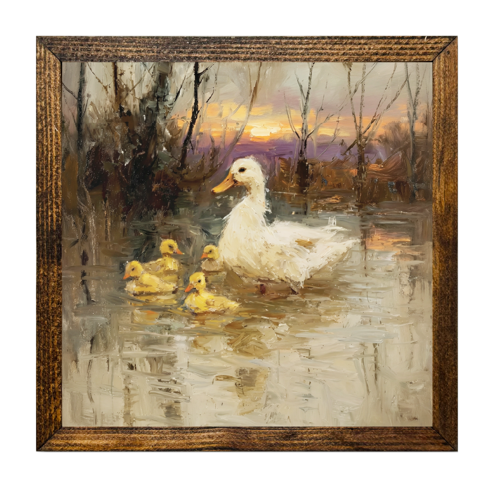 TIMBERLAND FRAME MOTHER DUCK AND BABIES FOR A SWIM OIL PAINT
