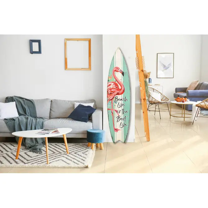 SURF BOARD WALL ACCENT BEACH LIFE BEST FLAMINGO