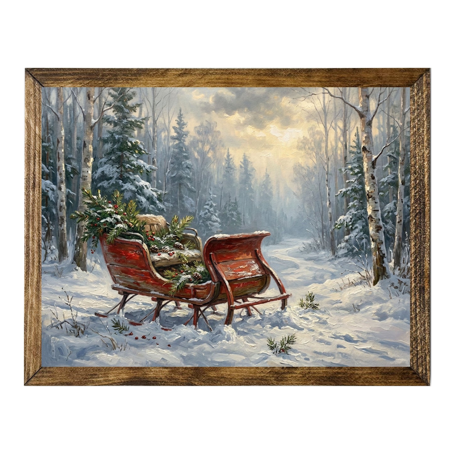 Santa's Sleigh Snowy Forest Christmas Wall Art