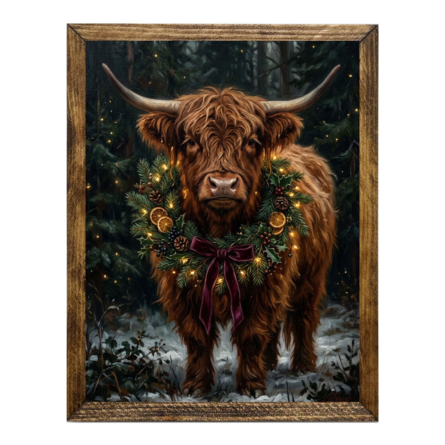 Highland Cow Christmas Wreath Rustic Farmhouse Wall Art