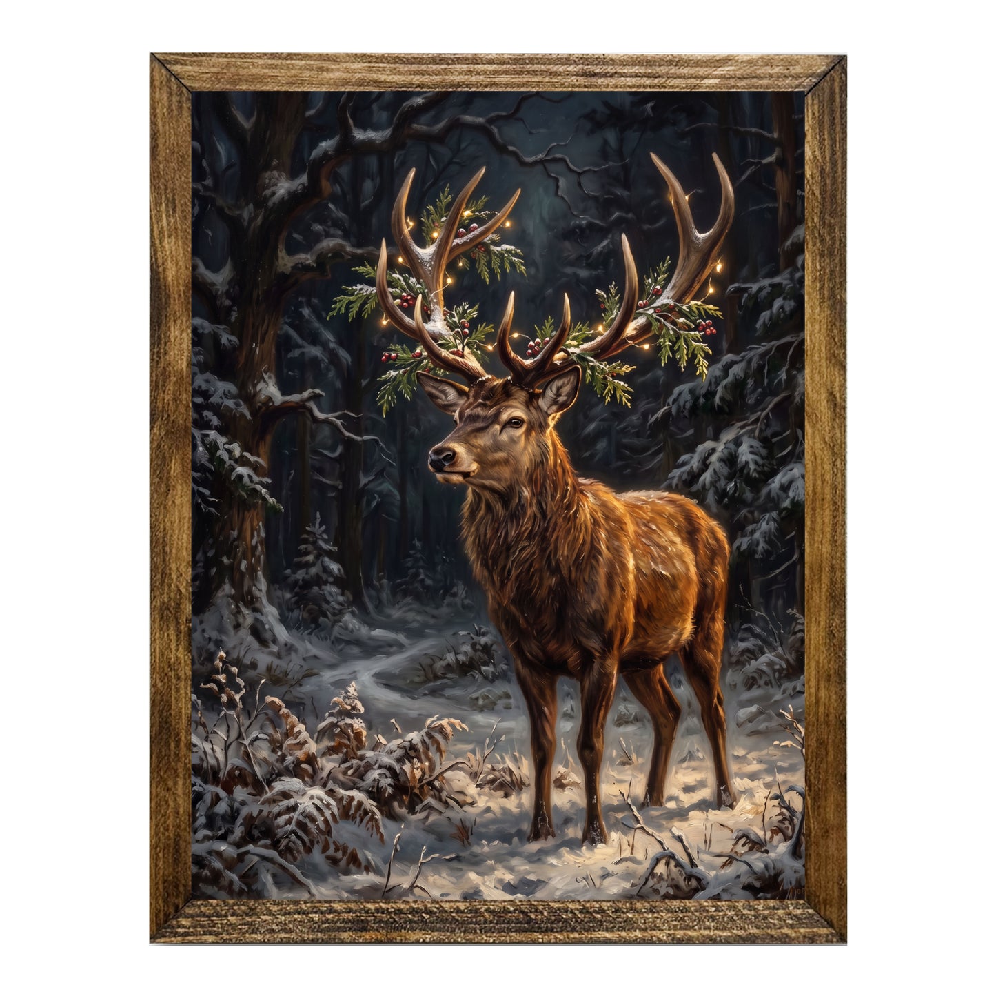 Majestic Red Deer Stag Snowy Winter Forest Wall Art