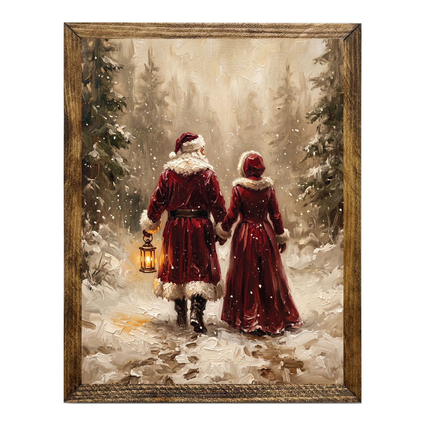Santa & Mrs. Claus Snowy Path Christmas Wall Art