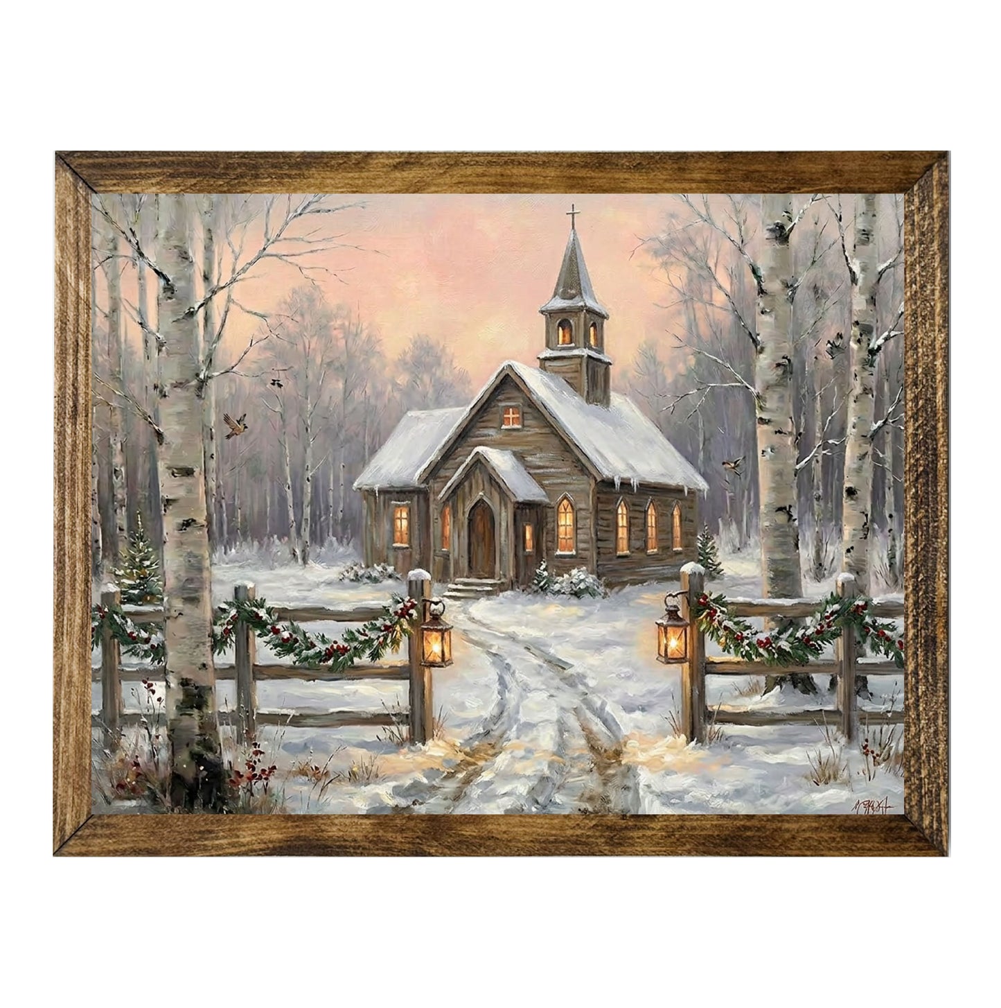 Rustic Country Chapel Snowy Winter Christmas Wall Art