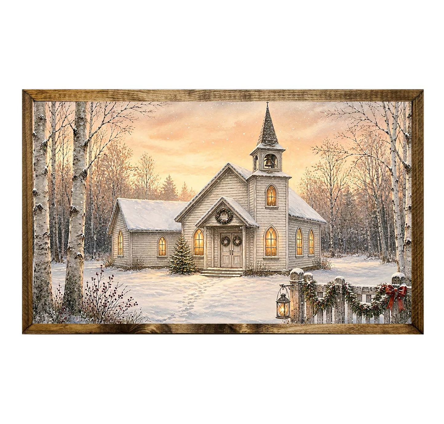 White Country Church in the Snow Christmas Wall Art