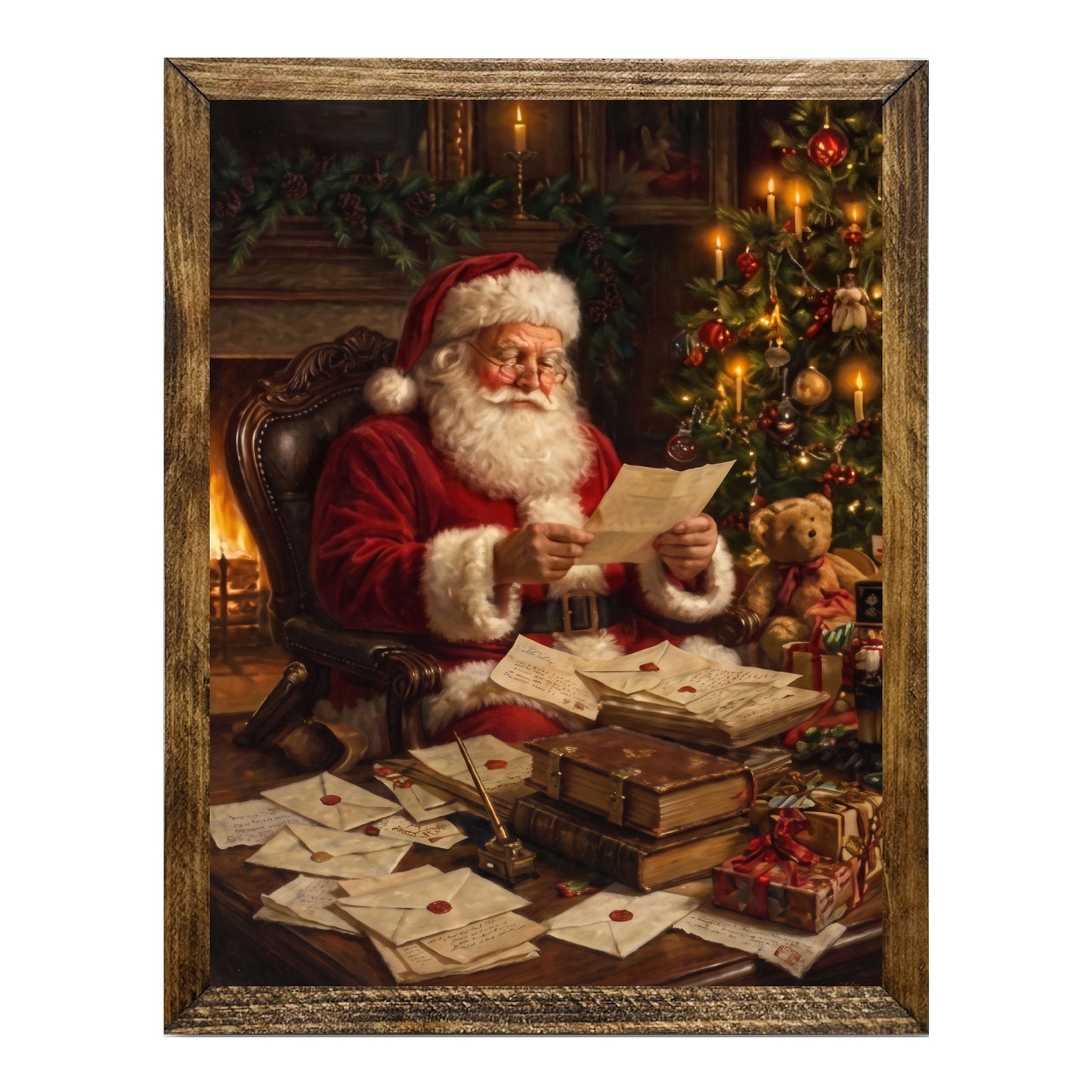 Santa Reading Christmas Letters Vintage Holiday Wall Art