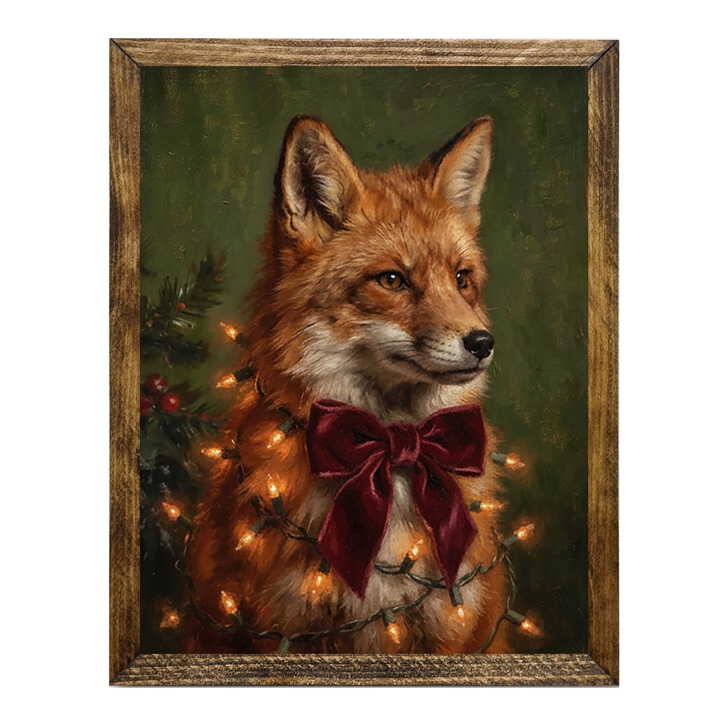Festive Red Fox Christmas Lights Holiday Wall Art