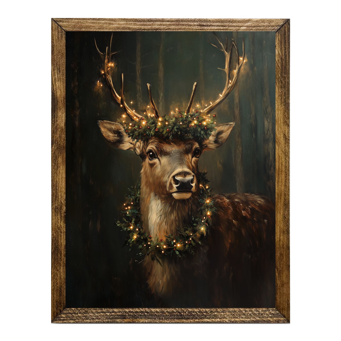 Vintage Illuminated Reindeer Wreath Christmas Wall Art