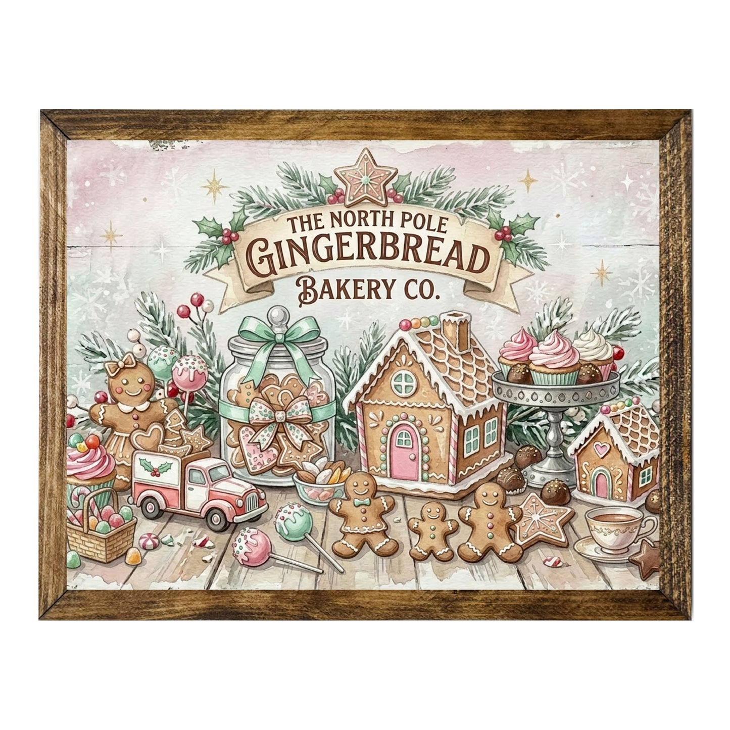 Vintage North Pole Gingerbread Bakery Christmas Wall Art