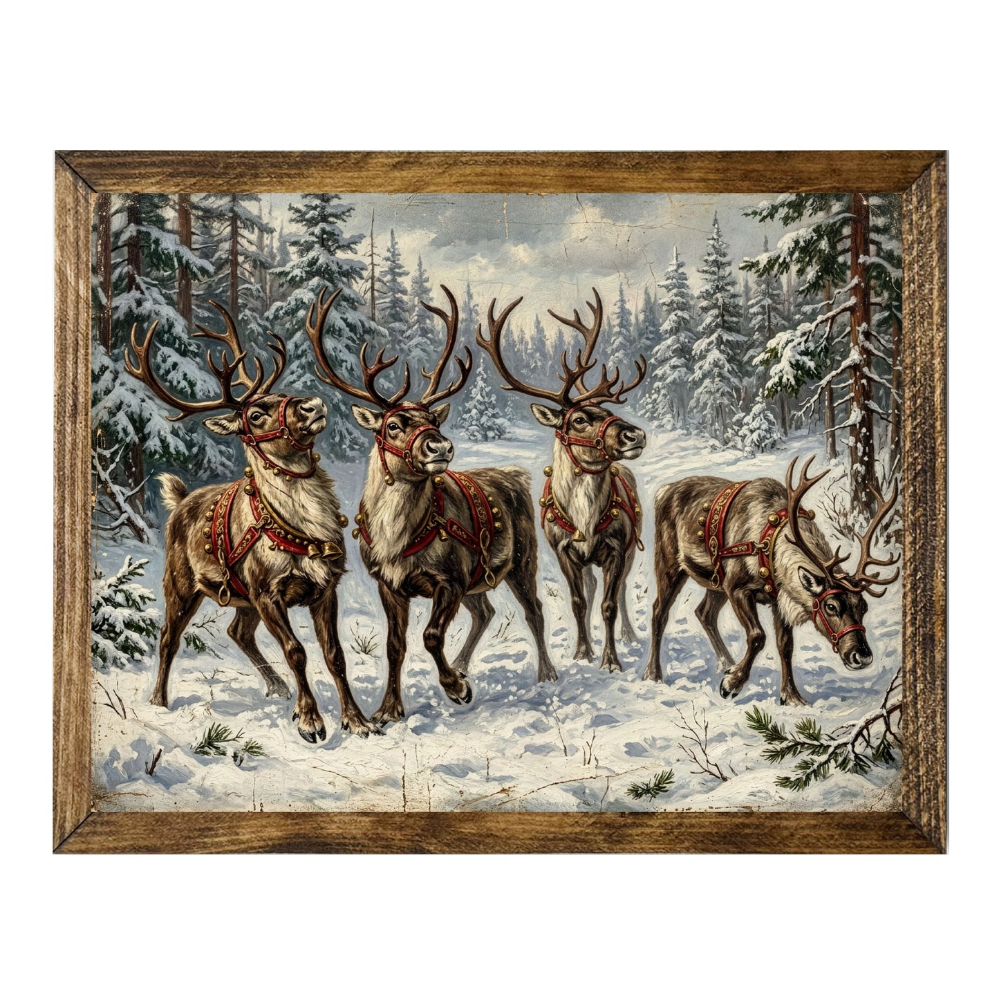 Vintage Reindeer in Snowy Forest Christmas Wall Art