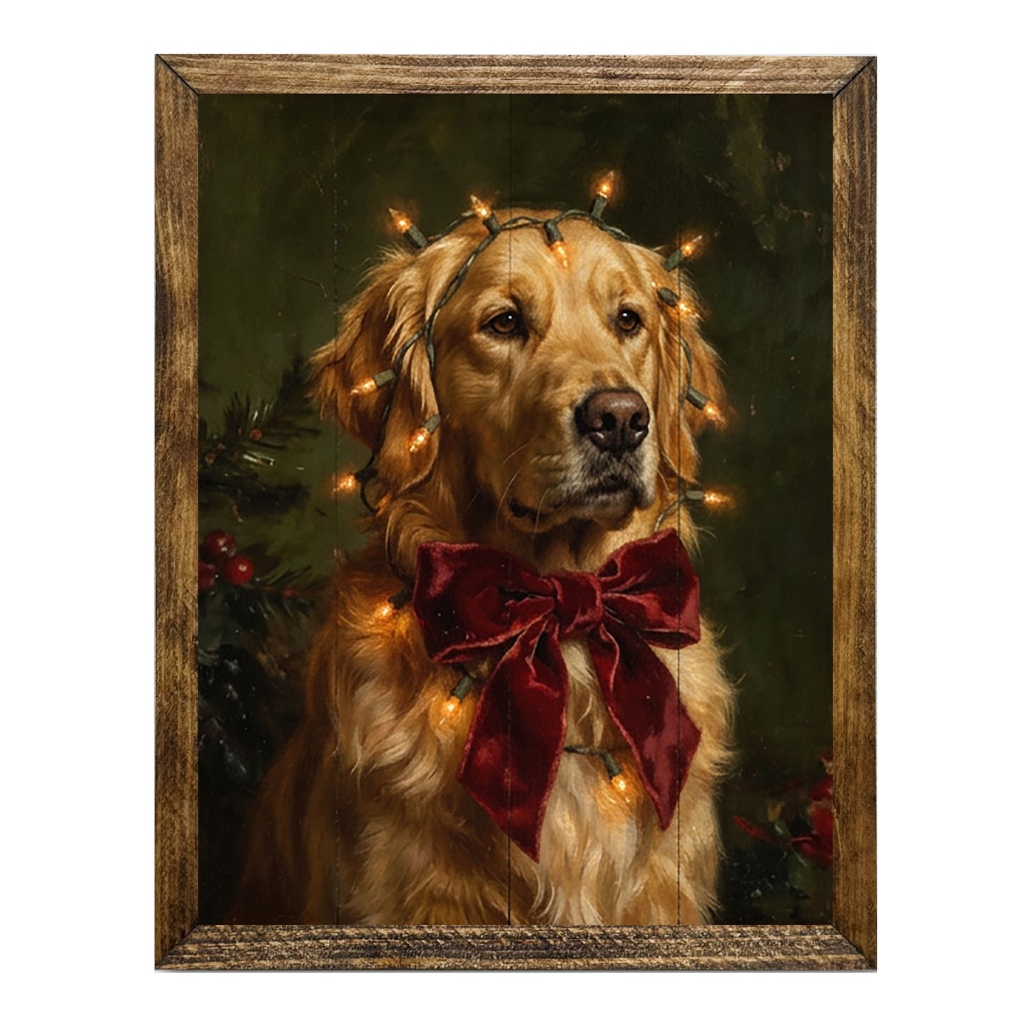 Vintage Golden Retriever Christmas Lights Wall Art