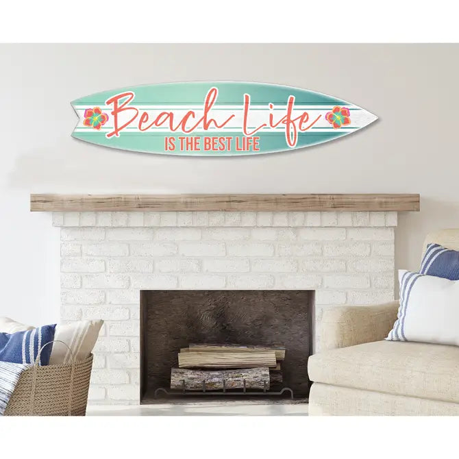 SURF BOARD WALL ACCENT BEACH LIFE BEST WITH HIBISCUS