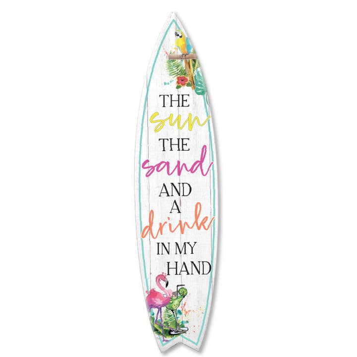 MINI 23" SURF BOARD WALL ACCENT SUN SAND DRINK IN MY HAND