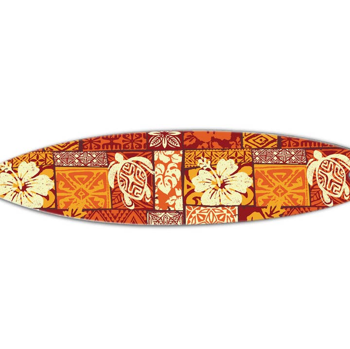 MINI 23" SURF BOARD WALL ACCENT TRIBAL ART RED ORANGE