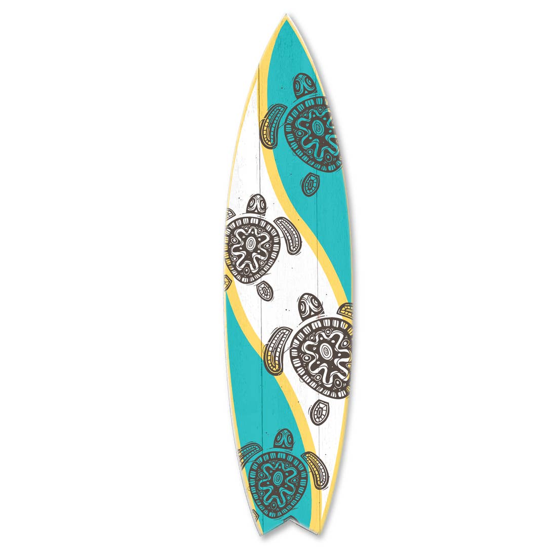 SURF BOARD WALL ACCENT TEAL WHITE SEA TURTLE TRIBAL