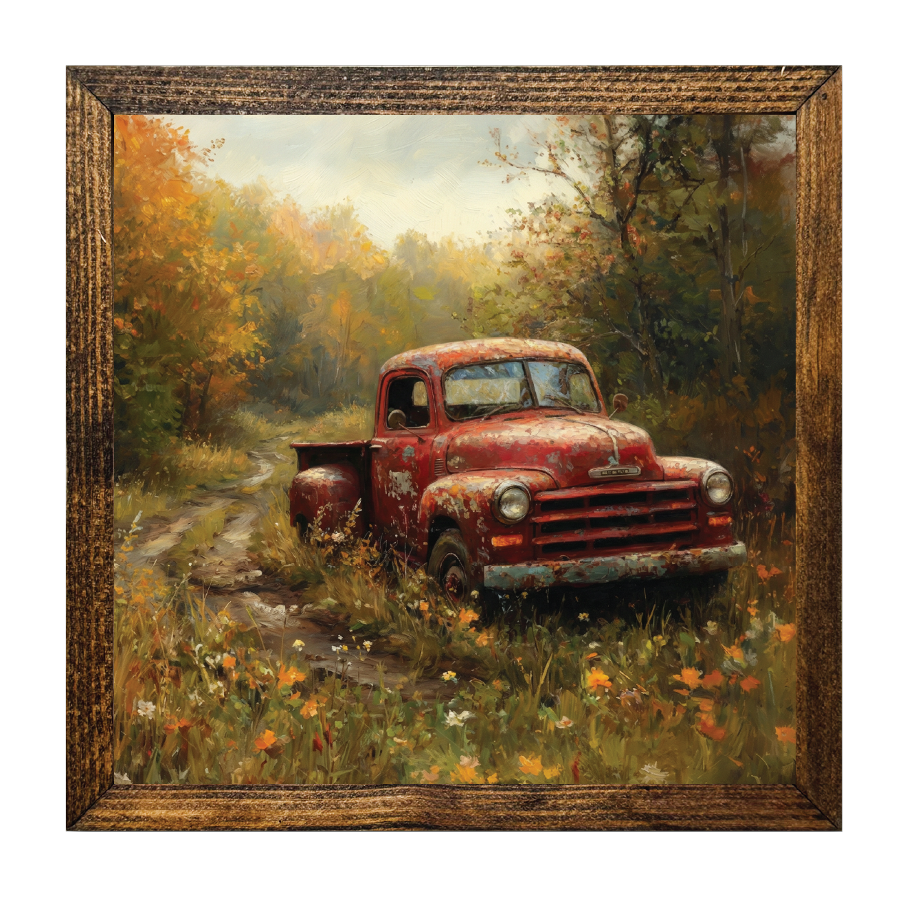 TIMBERLAND FRAME OLD RED TRUCK FLOWER FIELD