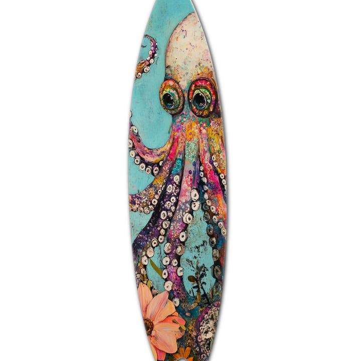 MINI 23" SURF BOARD WALL ACCENT FOLK ART OCTOPUS