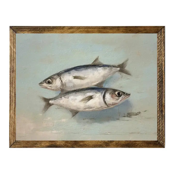 TIMBERLAND FRAME TWO FISH PAINTING COASTAL RUSTIC OCEAN