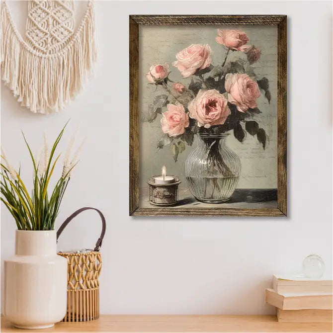 TIMBERLAND FRAME PINK ROSES IN A VASE