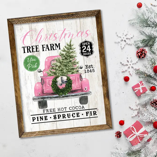 TIMBERLAND FRAME PINK TRUCK CHRISTMAS TREE FARM