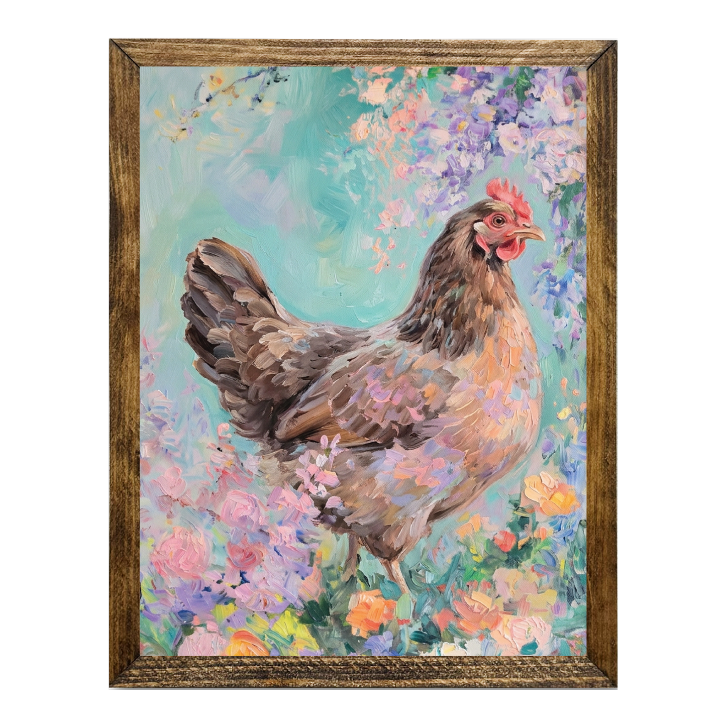 TIMBERLAND FRAME OIL PAINTING SPRING TIME CHICKEN ART