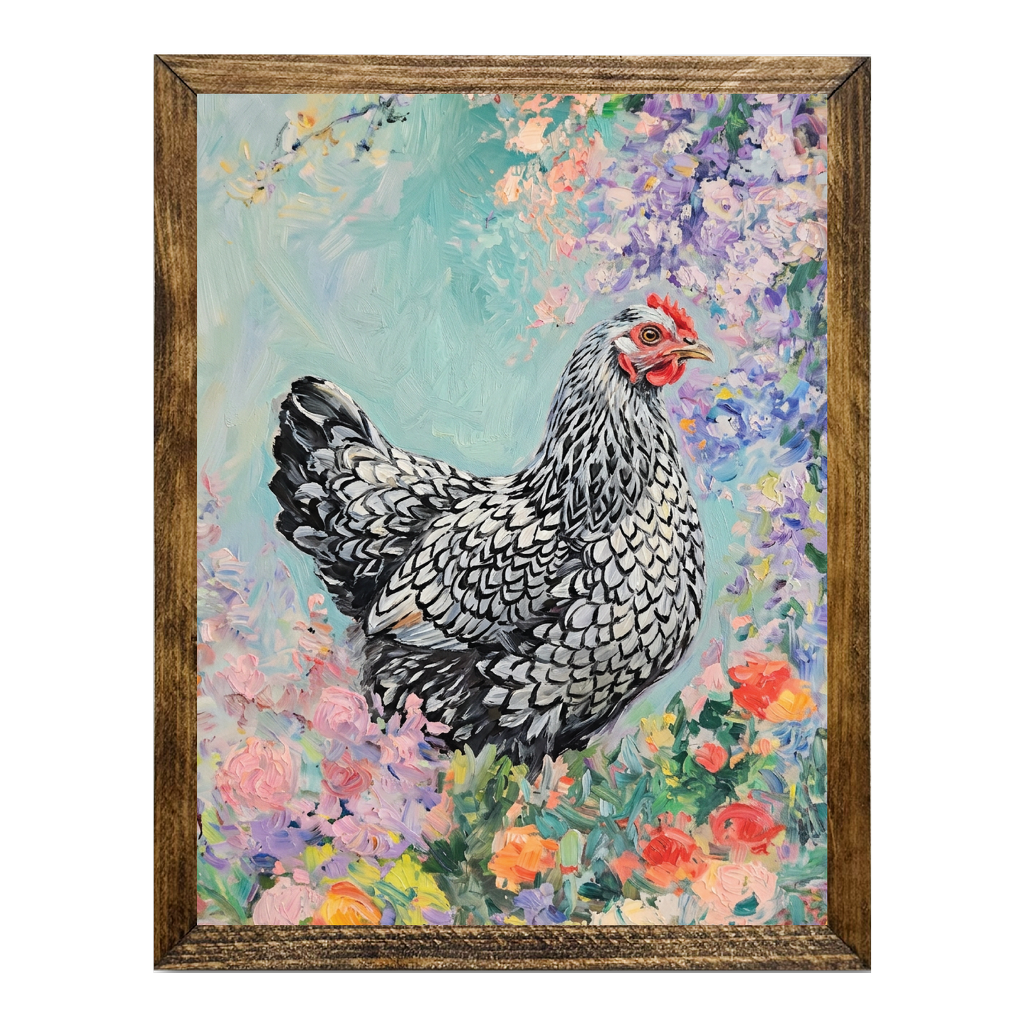 TIMBERLAND FRAME OIL PAINTING SPRING TIME CHICKEN ART 2