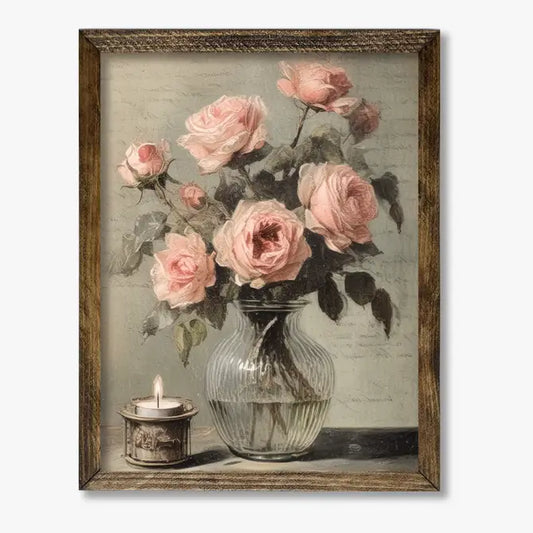 TIMBERLAND FRAME PINK ROSES IN A VASE