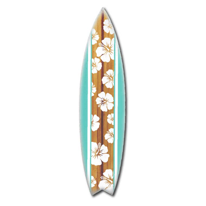 MINI 23" SURF BOARD WALL ACCENT HIBISCUS TEAL WHITE