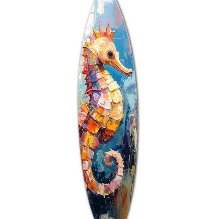 MINI 23" SURF BOARD WALL ACCENT COLORFUL ART SEA HORSE