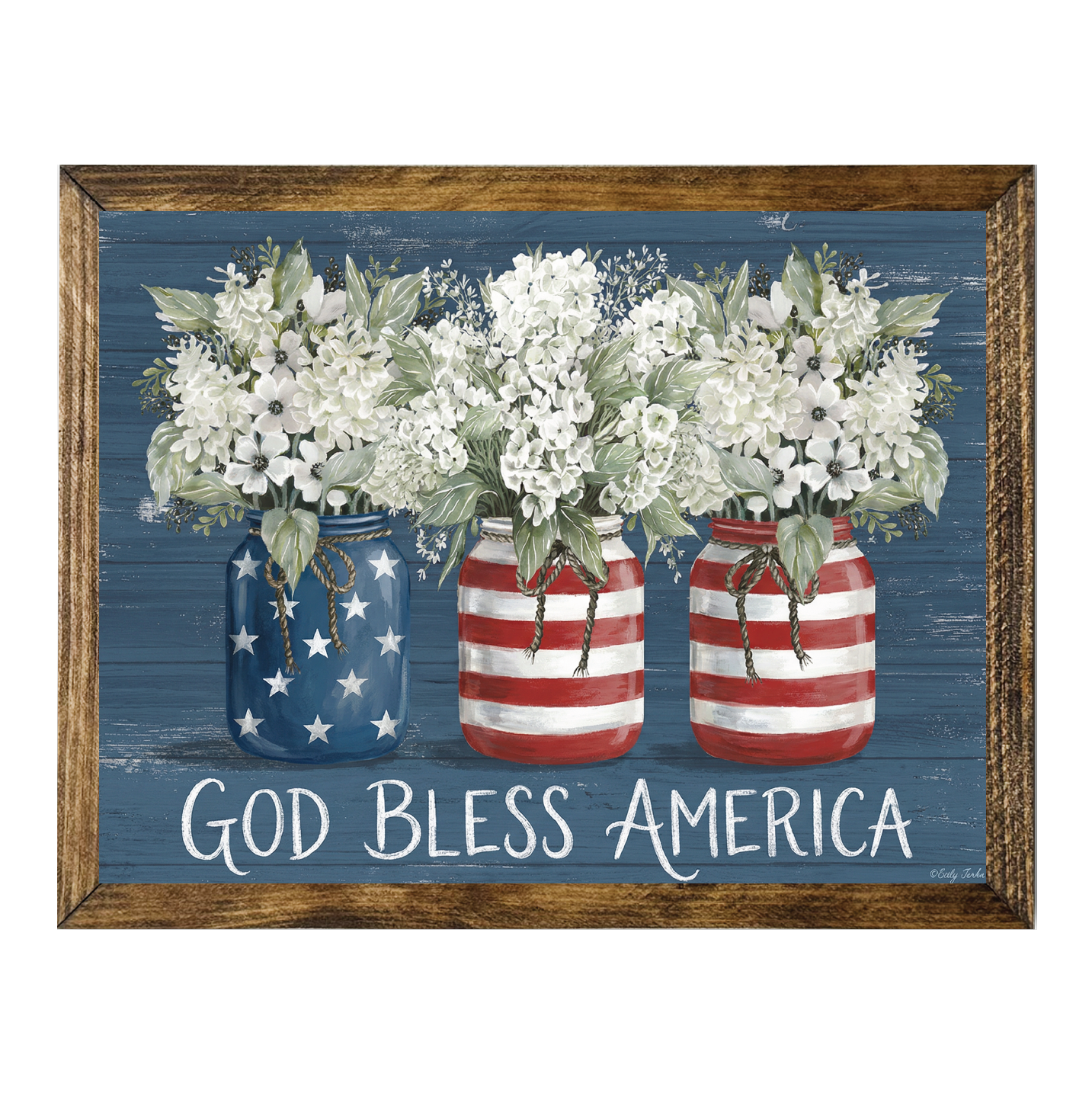 TIMBERLAND FRAME GOD BLESS AMERICA MASON JAR FLOWERS