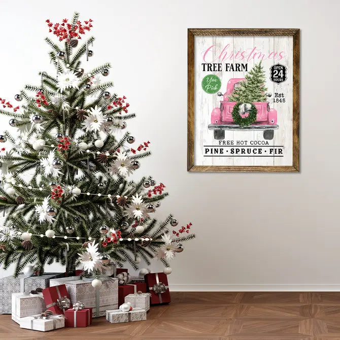 TIMBERLAND FRAME PINK TRUCK CHRISTMAS TREE FARM
