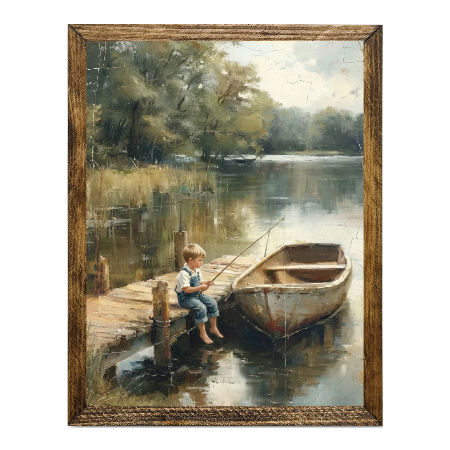 TIMBERLAND FRAME DISTRESSED BOAT WITH BOY FISHING