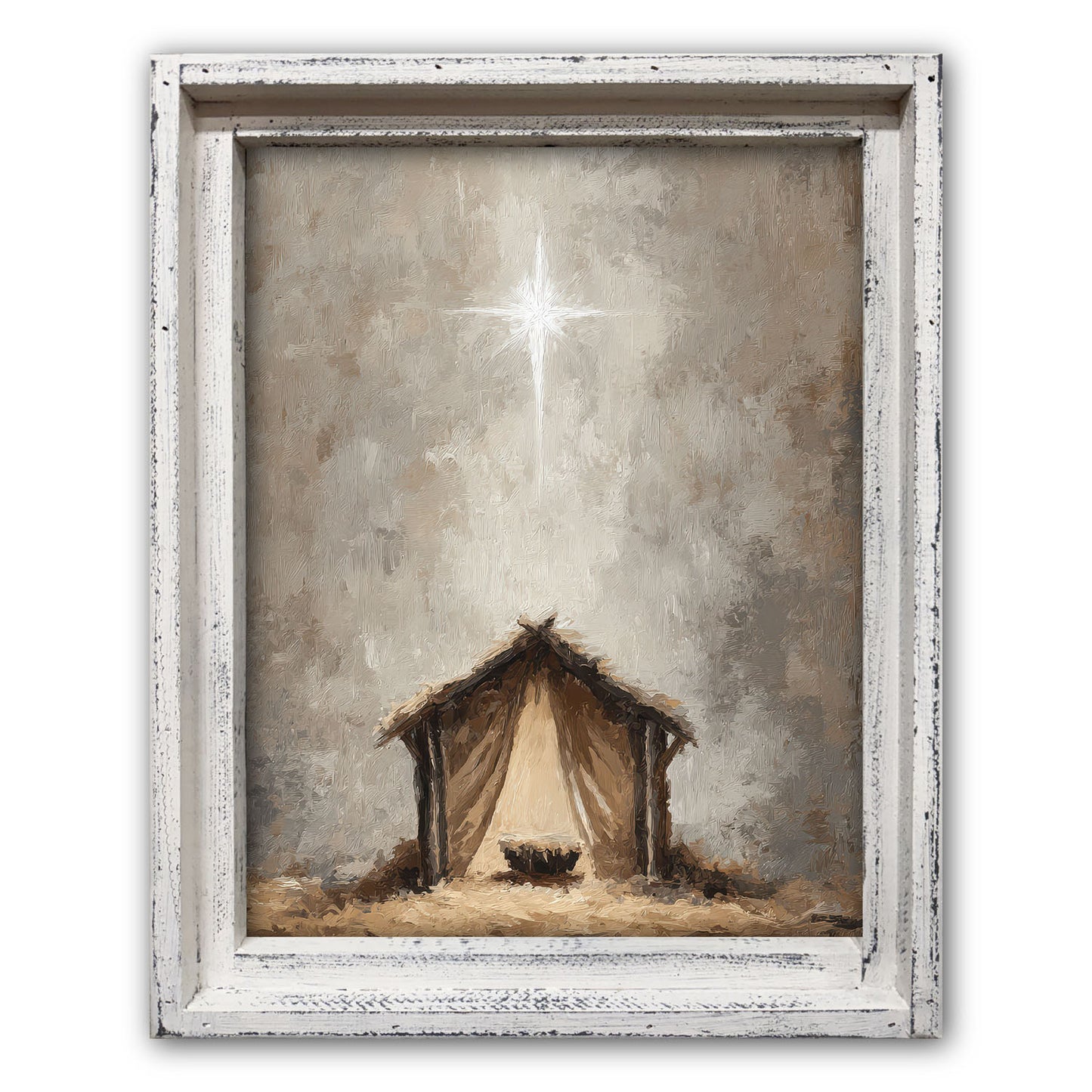 Christmas Star Baby Jesus Manger Framed Art