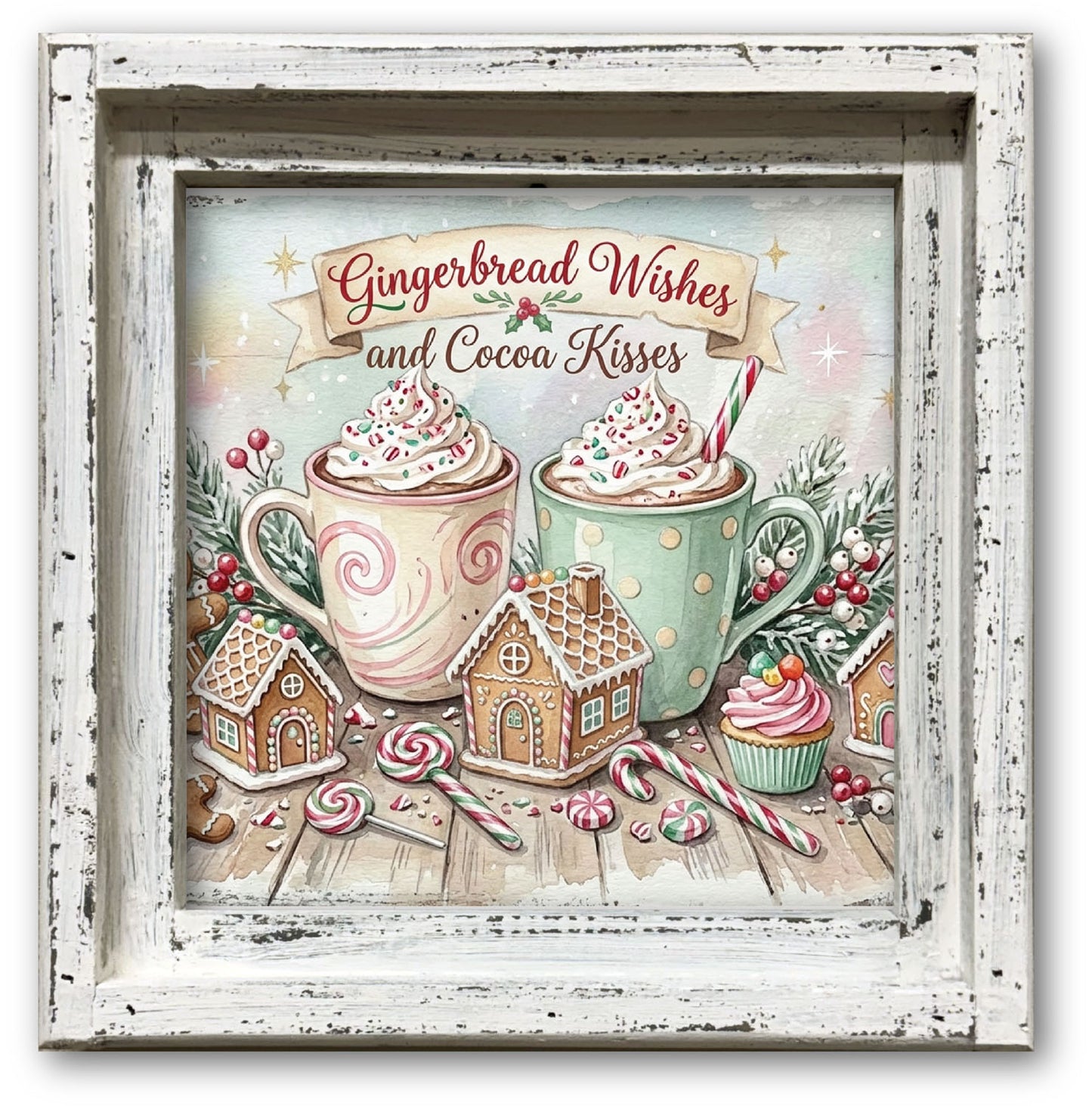 Gingerbread Wishes Cocoa Kisses Framed Canvas