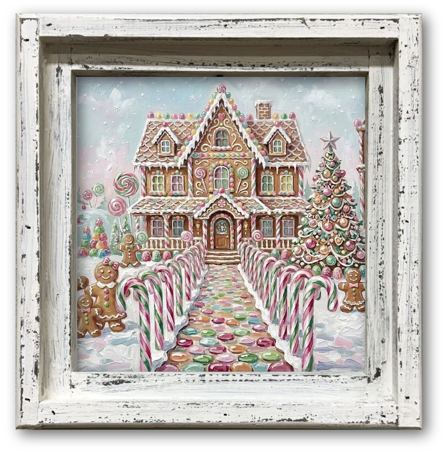 Candy Cane Gingerbread House Framed Canvas