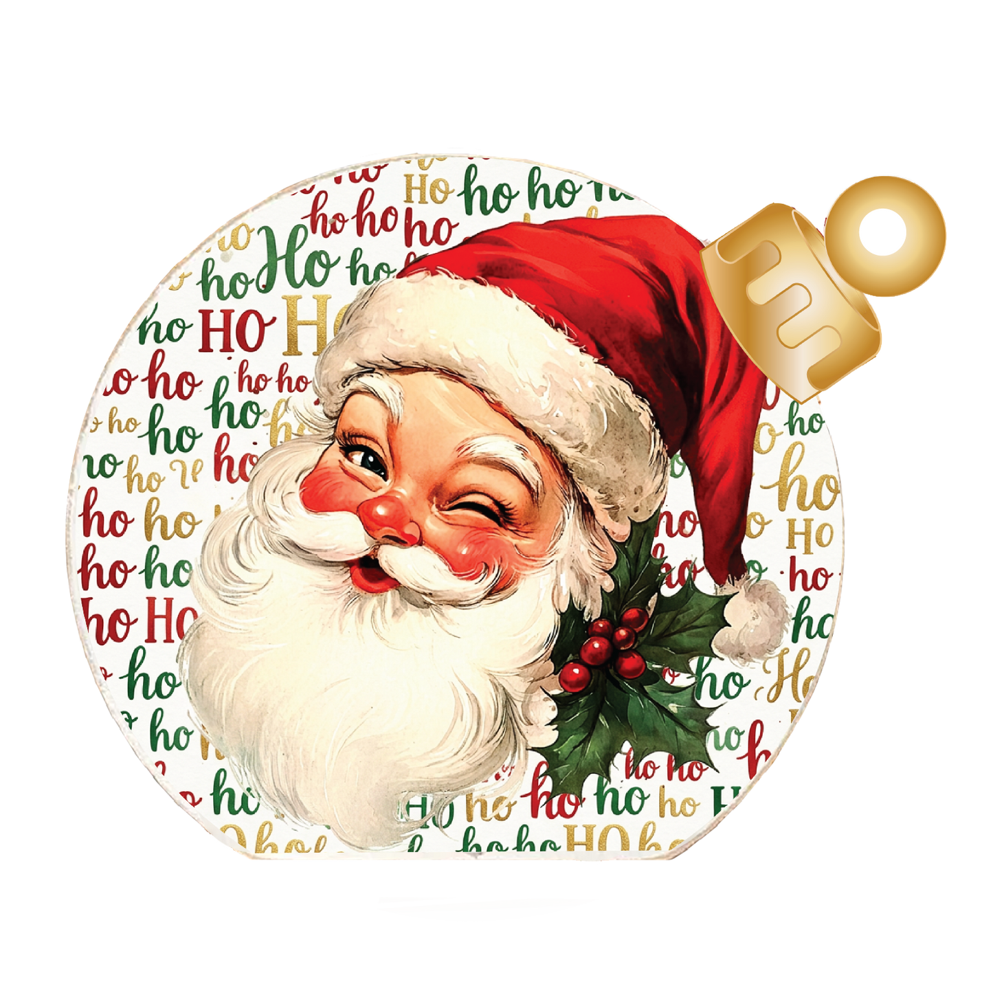 Vintage Ho Ho Ho Santa Wood Table Top Sitter