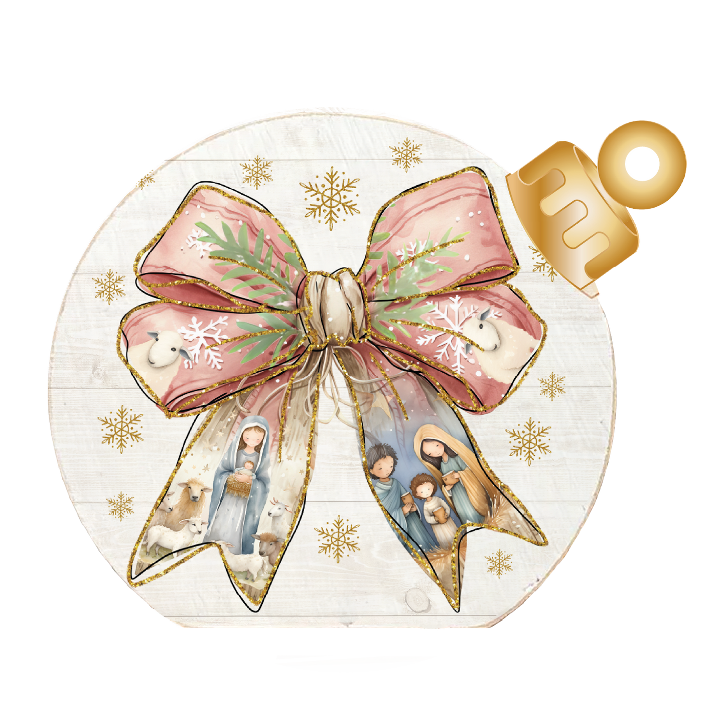 Nativity Christmas Bow Wood Table Top Sitter