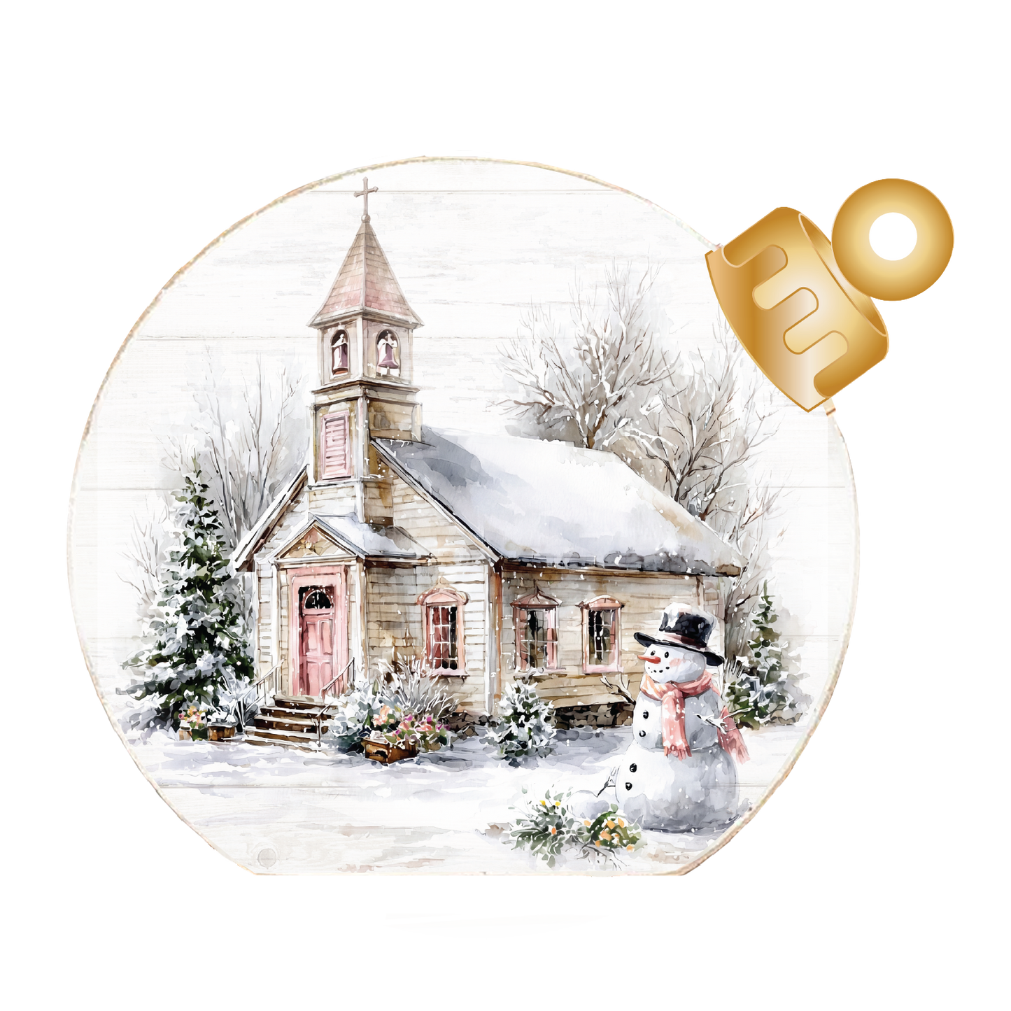 Snowy Country Church Wood Table Top Sitter