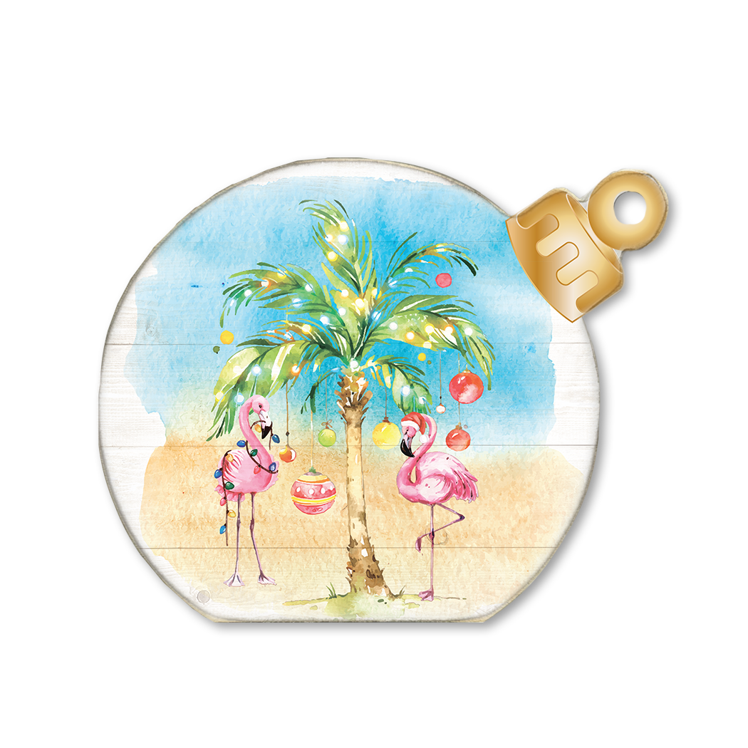 Ornament Sitter Flamingo Palm Tree Christmas
