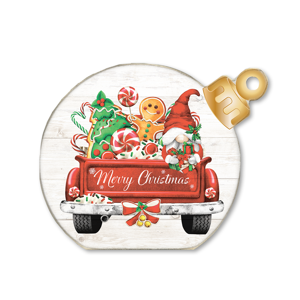 Ornament Sitter Merry Christmas Gnome Red Truck