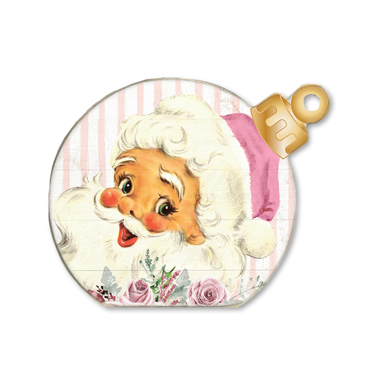 Ornament Sitter Pink Santa Face Flower and Stripes