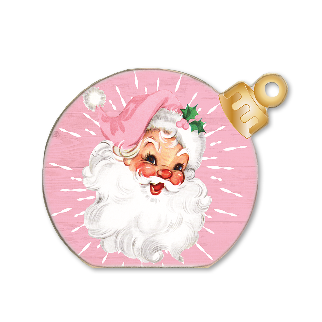 Ornament Sitter Pink Santa Face Burst