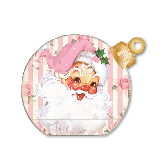 Ornament Sitter Pink Santa Face Stripes