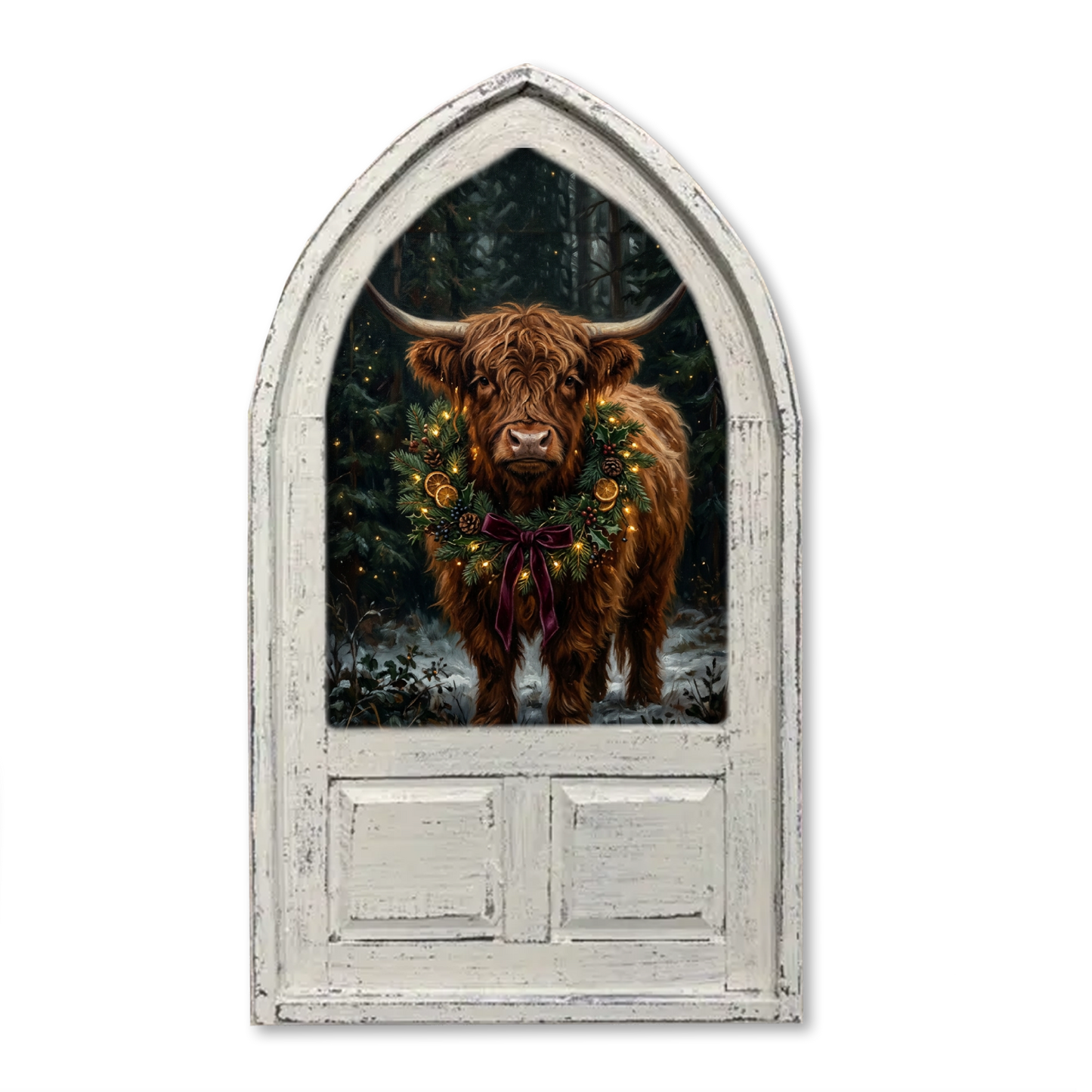 Majestic Highland Cow Christmas Wreath Framed Canvas