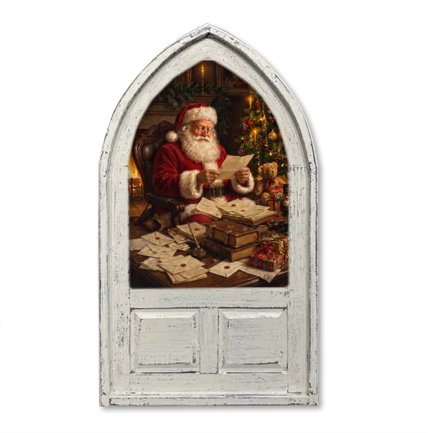 Santa Reading Christmas Letters Framed Canvas