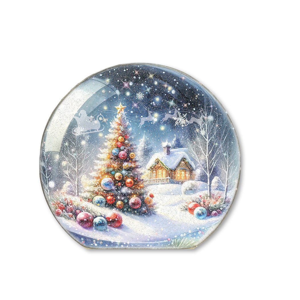 Snow Globe Sitter Christmas Tree Santa Flying